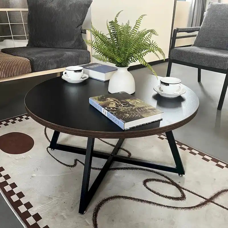 Table basse ronde de style vintage patiné