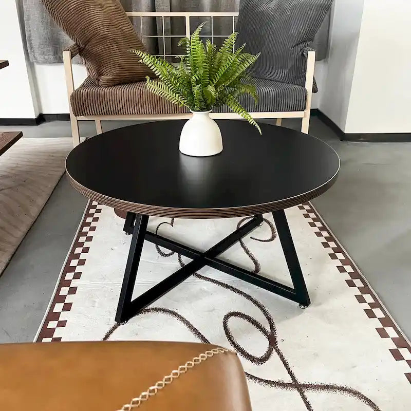Table basse ronde de style vintage patiné
