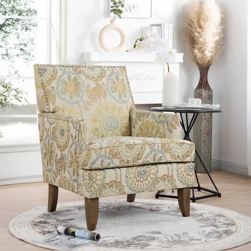Fauteuil d’appoint moderne pour le salon avec pieds en bouleau et revêtement en tissu confortable