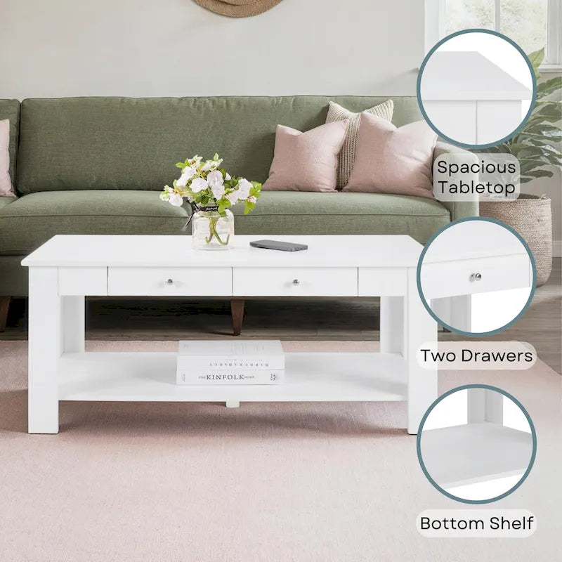 Table basse avec 2 tiroirs et une étagère