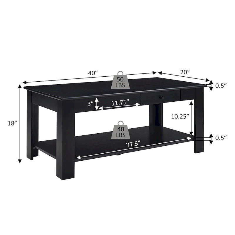 Table basse avec 2 tiroirs et une étagère