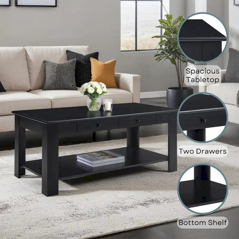 Table basse avec 2 tiroirs et une étagère