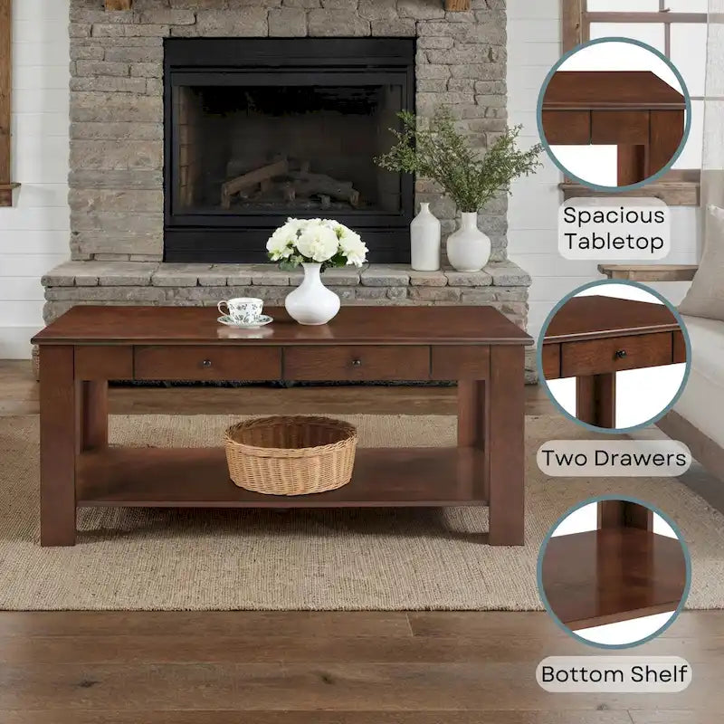 Table basse avec 2 tiroirs et une étagère