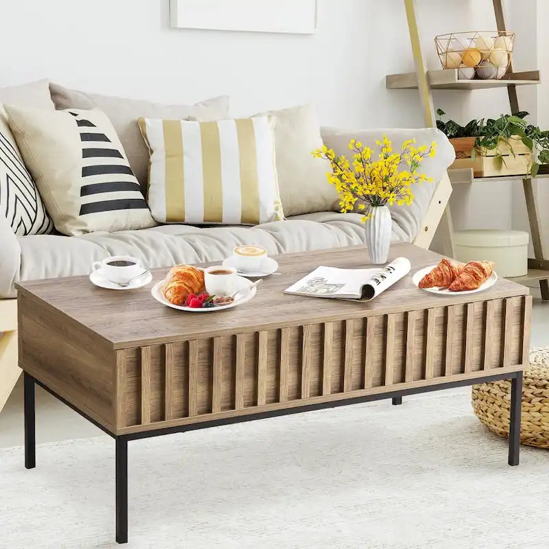 Mesa de centro de madera con tablero elevable y amplio compartimento de almacenamiento oculto - 22*43