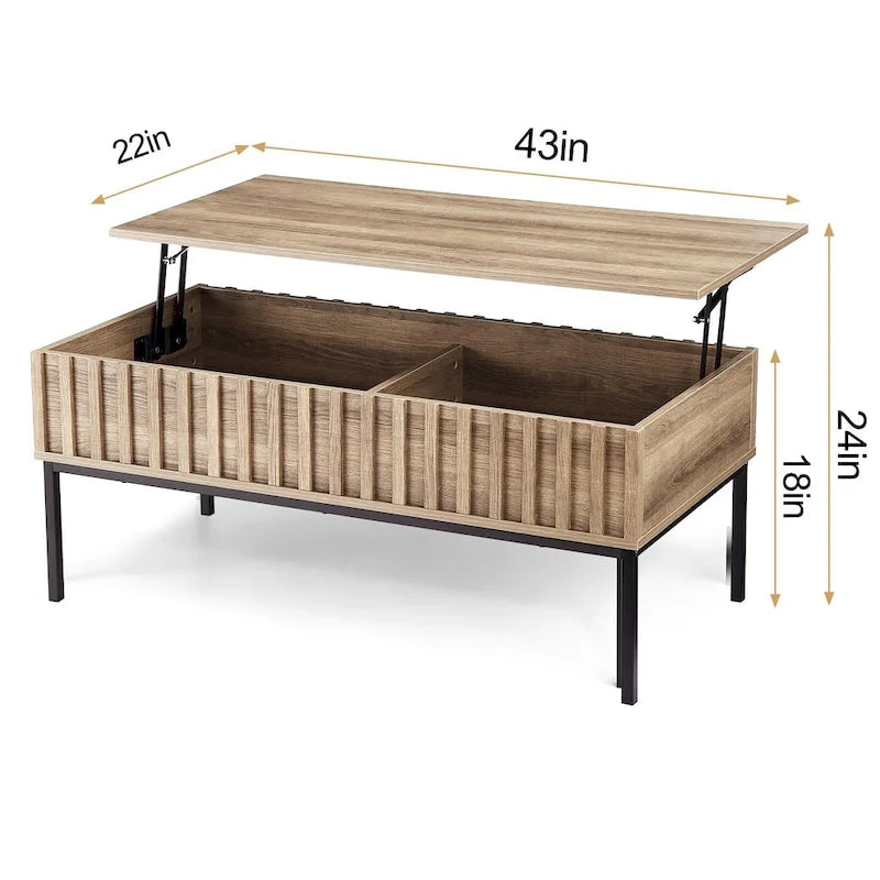 Couchtisch aus Holz, Couchtisch mit Lift-Top und großem verstecktem Stauraum - 22*43