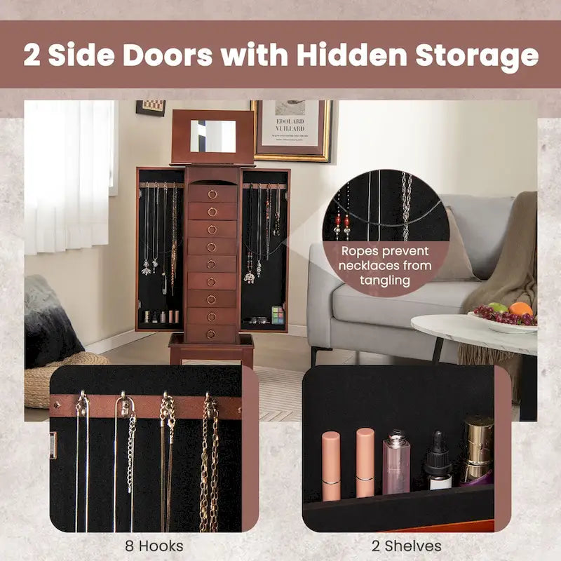 Schmuckschrank aus Holz, Aufbewahrungsbox und Organizer - 10.5 X16 X40
