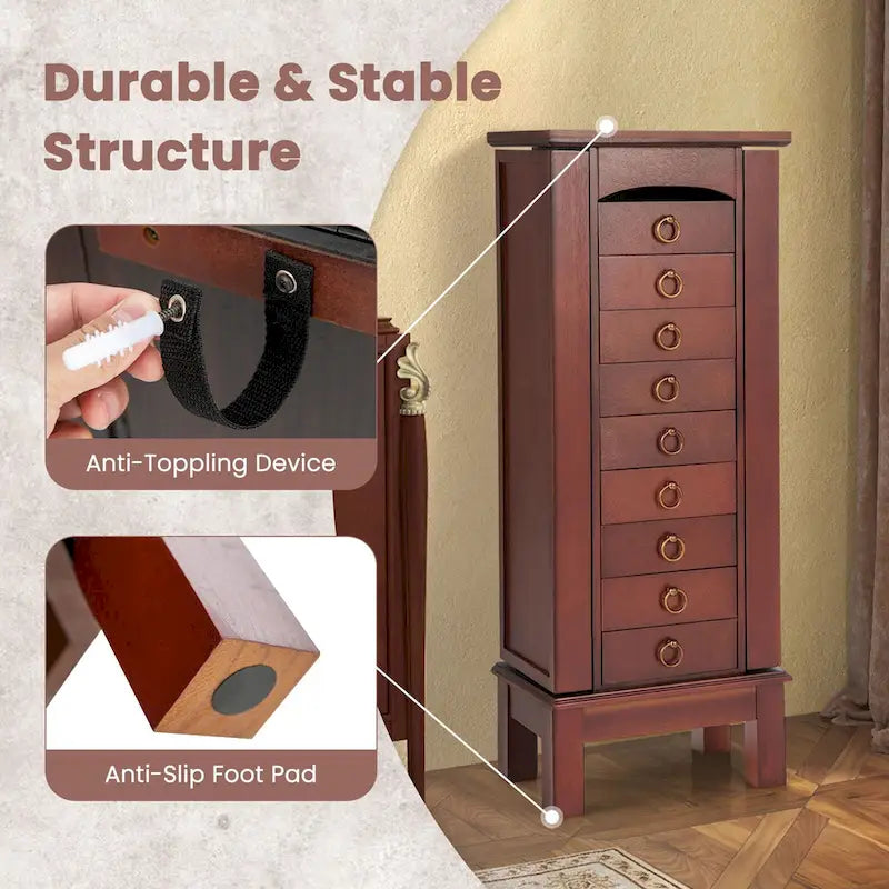 Schmuckschrank aus Holz, Aufbewahrungsbox und Organizer - 10.5 X16 X40