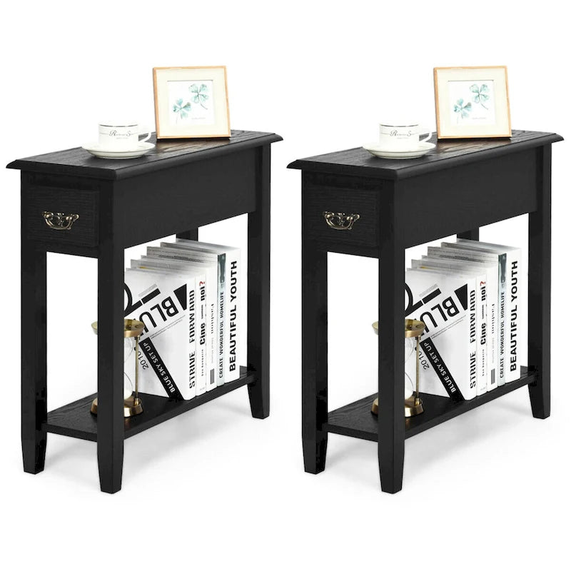 Lot de 2 tables de chevet à 2 niveaux avec tiroir, pour chambre ou canapé - Voir les détails