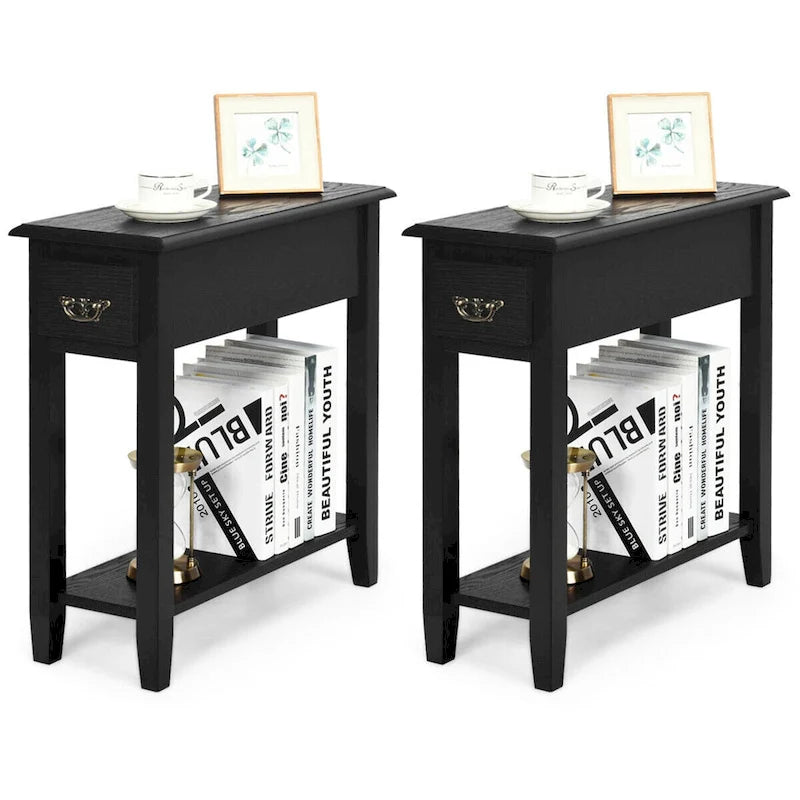 Gymax Set of 2 Nightstand 2 Tier End Bedside Sofa Side Table w/Drawer - See Details