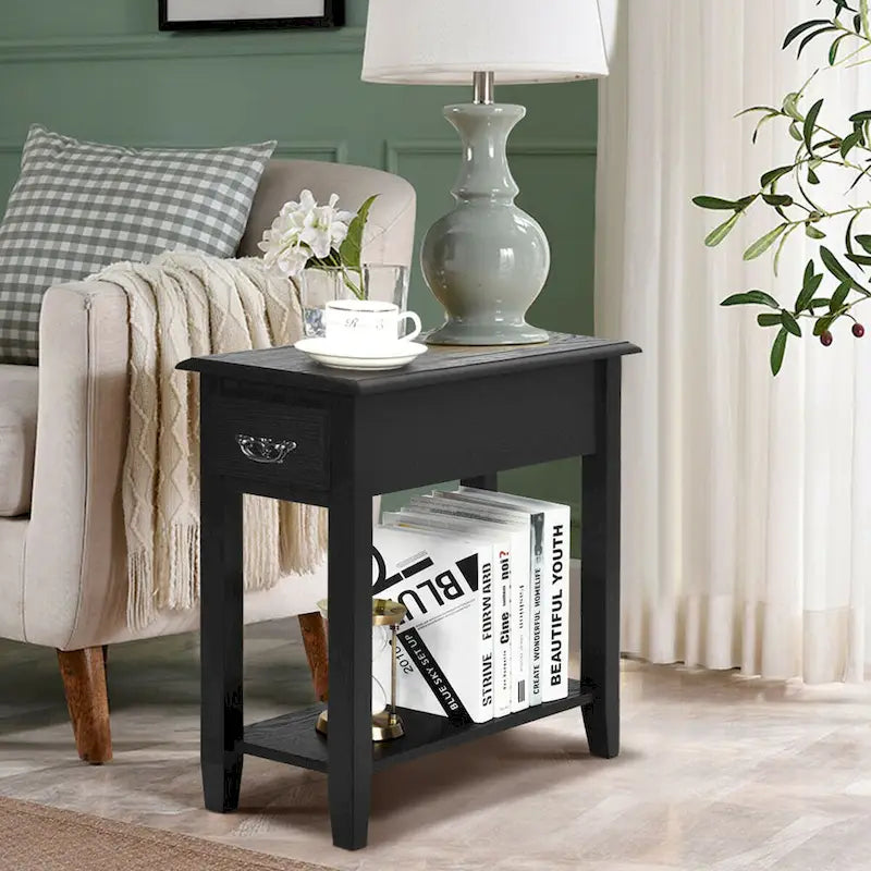 Lot de 2 tables de chevet à 2 niveaux avec tiroir, pour chambre ou canapé - Voir les détails