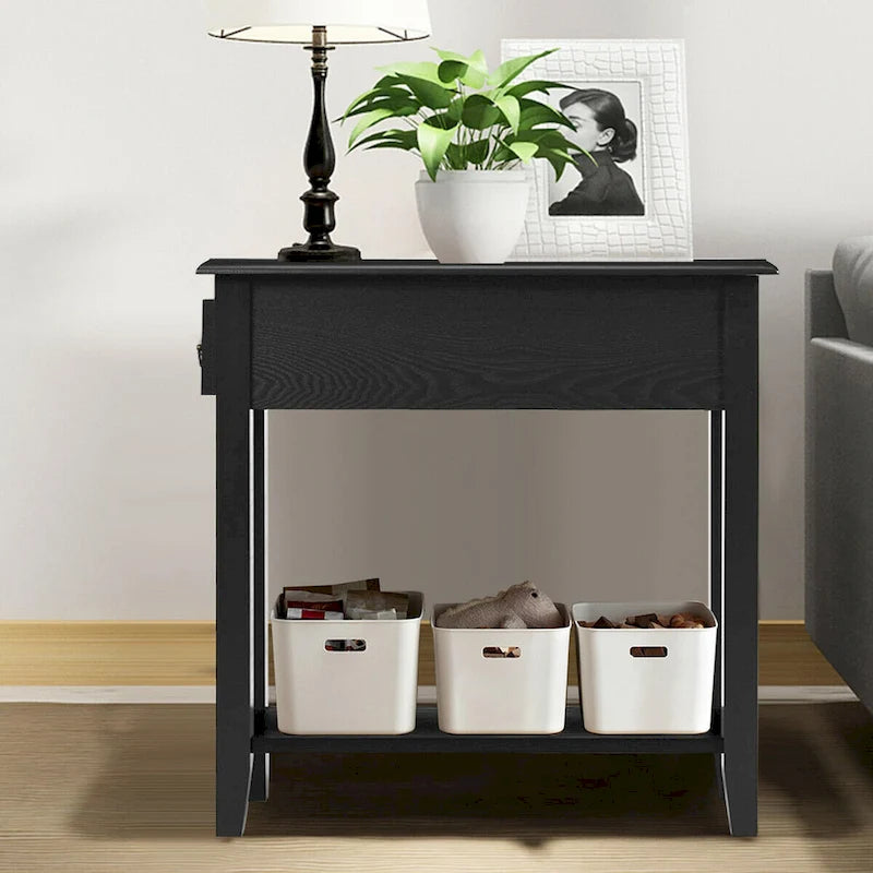 Lot de 2 tables de chevet à 2 niveaux avec tiroir, pour chambre ou canapé - Voir les détails