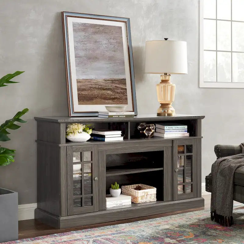Mueble clásico para TV de 58 con almacenamiento abierto y cerrado, para televisores de hasta 65
