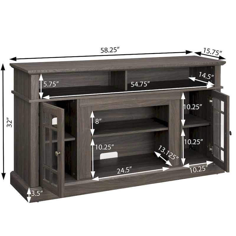 Mueble clásico para TV de 58 con almacenamiento abierto y cerrado, para televisores de hasta 65