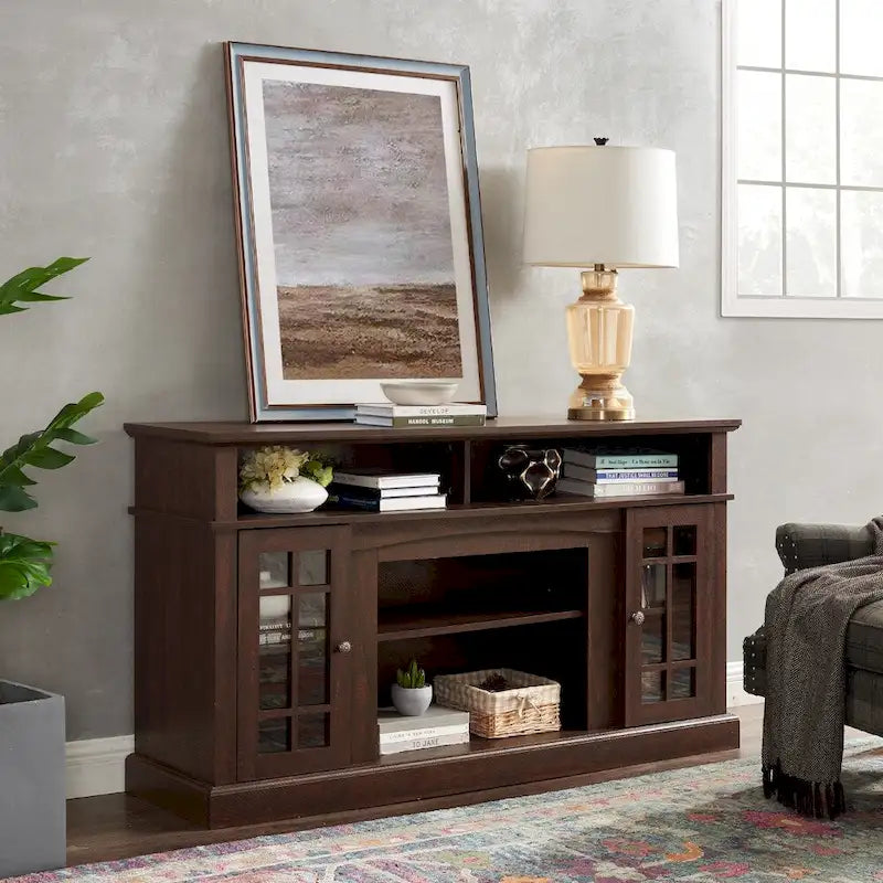Mueble clásico para TV de 58 con almacenamiento abierto y cerrado, para televisores de hasta 65