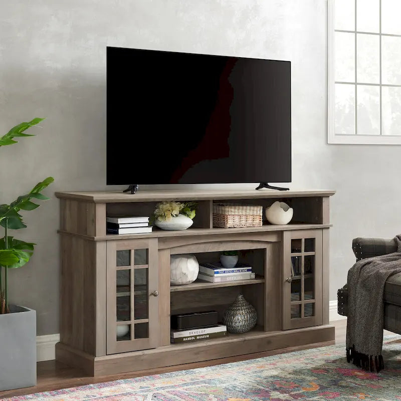 Mueble clásico para TV de 58 con almacenamiento abierto y cerrado, para televisores de hasta 65