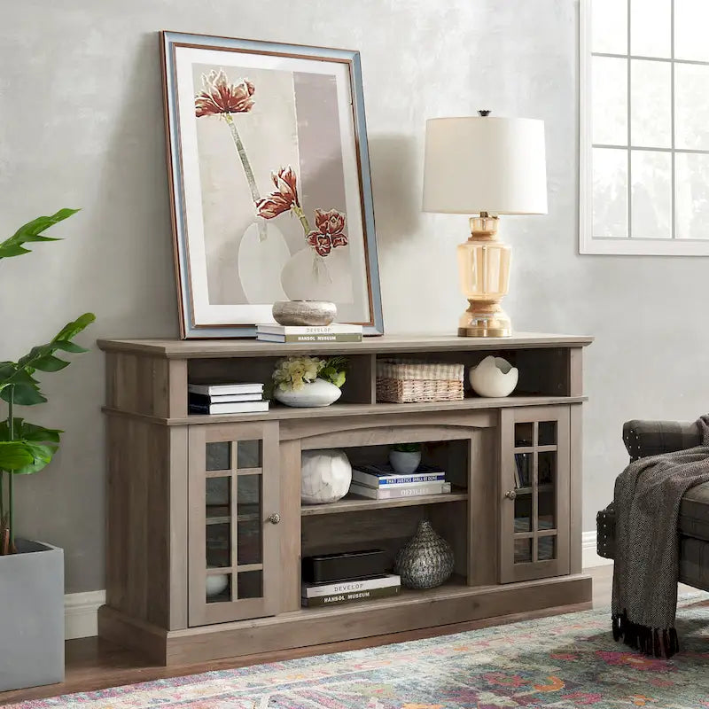 Mueble clásico para TV de 58 con almacenamiento abierto y cerrado, para televisores de hasta 65