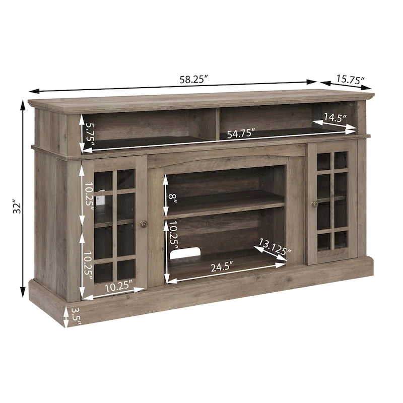 Mueble clásico para TV de 58 con almacenamiento abierto y cerrado, para televisores de hasta 65