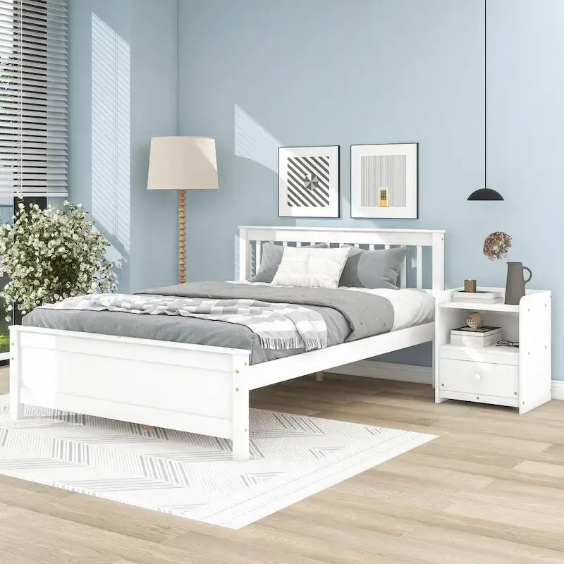 Full Size Pine Wooden Bed with Headboard and Footboard for Kids