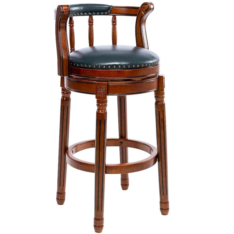 Holz-Barhocker mit Lederbezug im Used-Look und Vintage-Stil