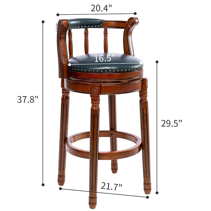 Tabourets de bar en bois et cuir au style vintage vieilli