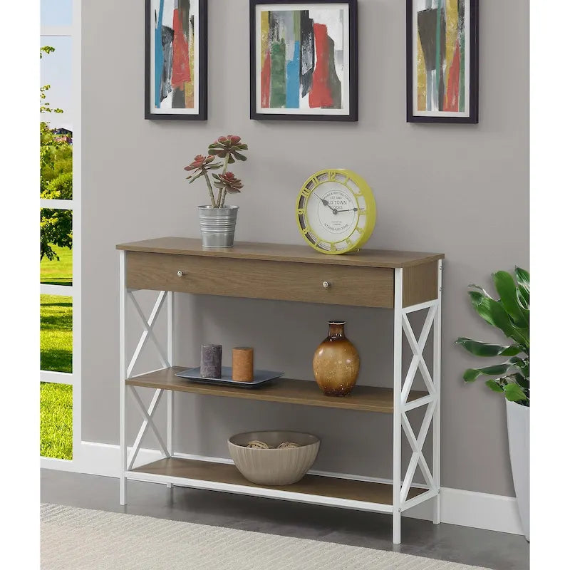 Mesa consola con cajones y estantes
