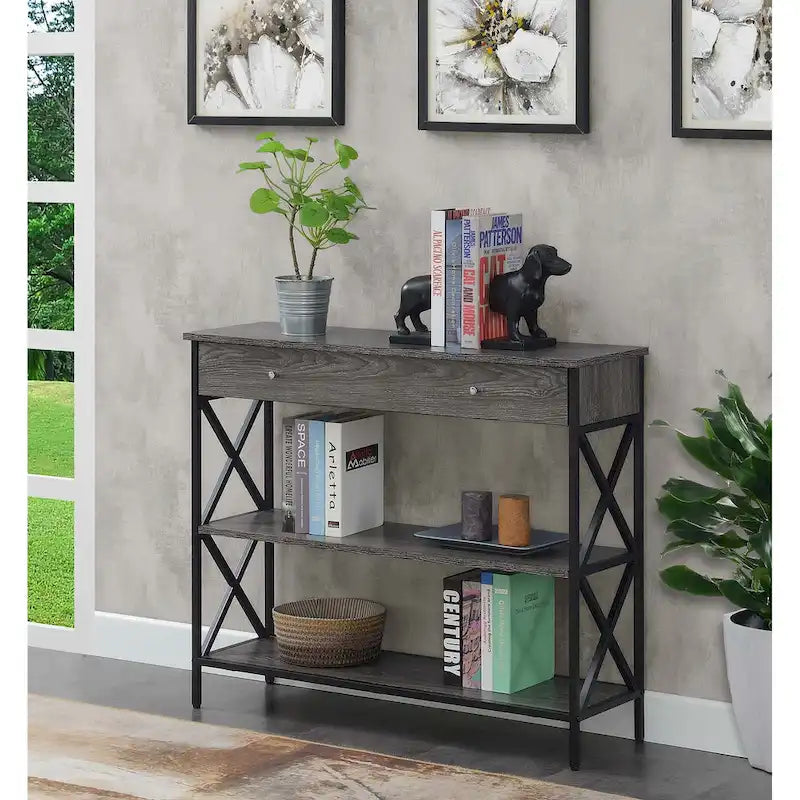 Mesa consola con cajones y estantes