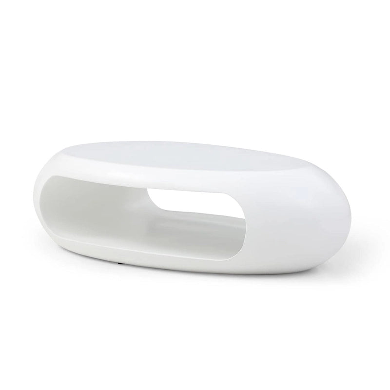 Table basse ou d’appoint ovale contemporaine à rangement creux plat, noir et blanc