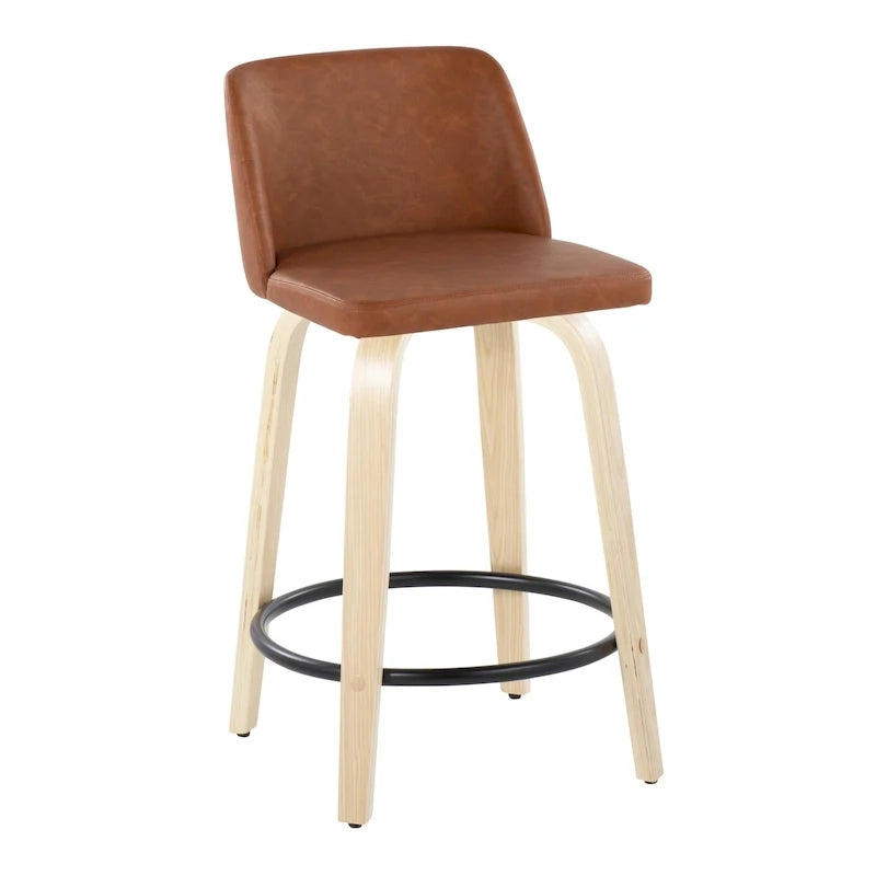 24-Zoll-Tresenhocker mit Gestell aus Naturholz (Set aus 2)