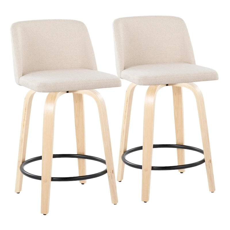 Tabouret de comptoir de 24 avec base en bois naturel (lot de 2)
