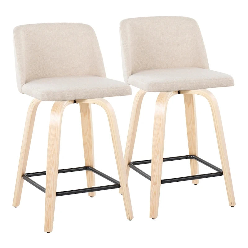 Tabouret de comptoir de 24 avec base en bois naturel (lot de 2)