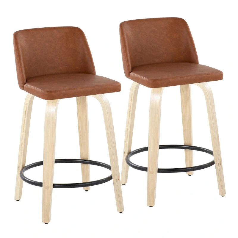 Tabouret de comptoir de 24 avec base en bois naturel (lot de 2)