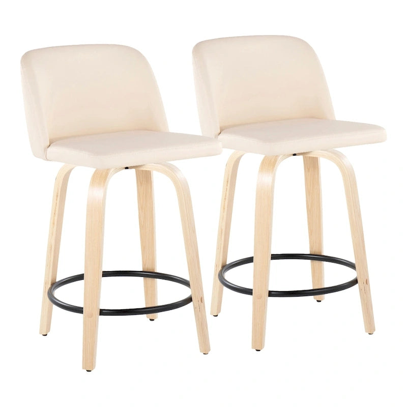 Tabouret de comptoir de 24 avec base en bois naturel (lot de 2)