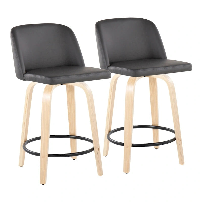 Tabouret de comptoir de 24 avec base en bois naturel (lot de 2)
