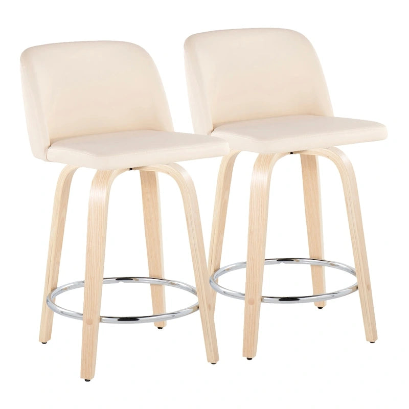 Tabouret de comptoir de 24 avec base en bois naturel (lot de 2)