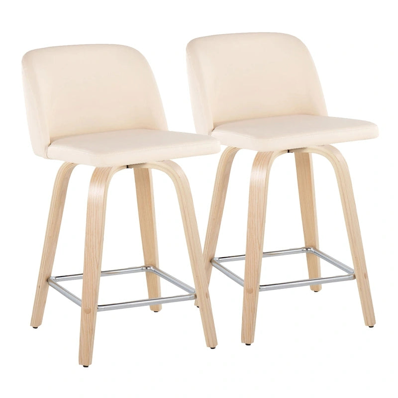 Tabouret de comptoir de 24 avec base en bois naturel (lot de 2)