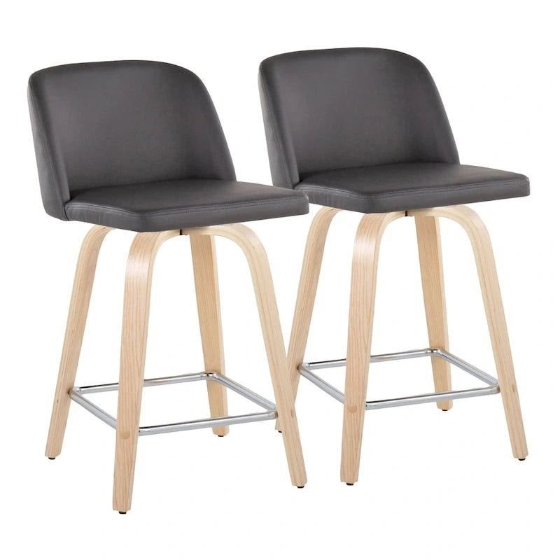 Tabouret de comptoir de 24 avec base en bois naturel (lot de 2)