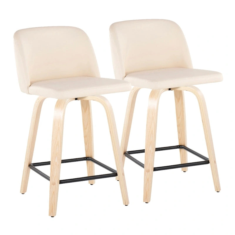 Tabouret de comptoir de 24 avec base en bois naturel (lot de 2)