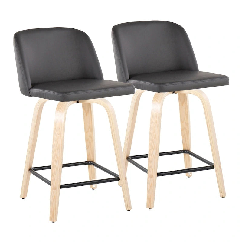 Tabouret de comptoir de 24 avec base en bois naturel (lot de 2)