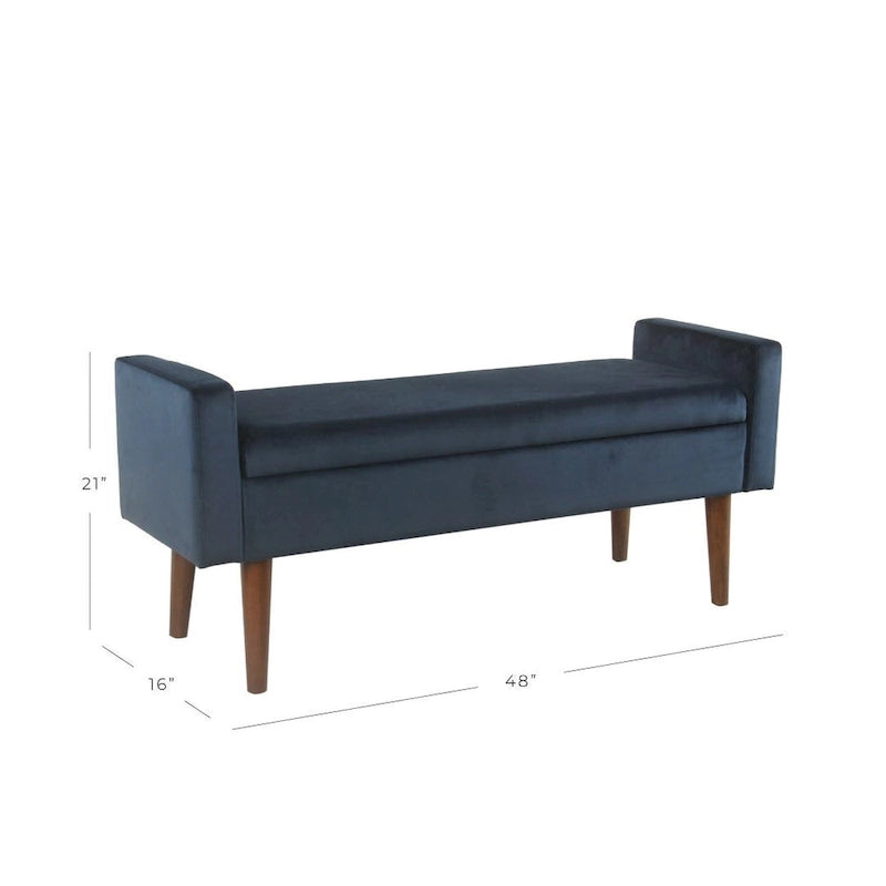 Sitzbank mit Stauraum und Samtbezug - Dunkelmarineblau