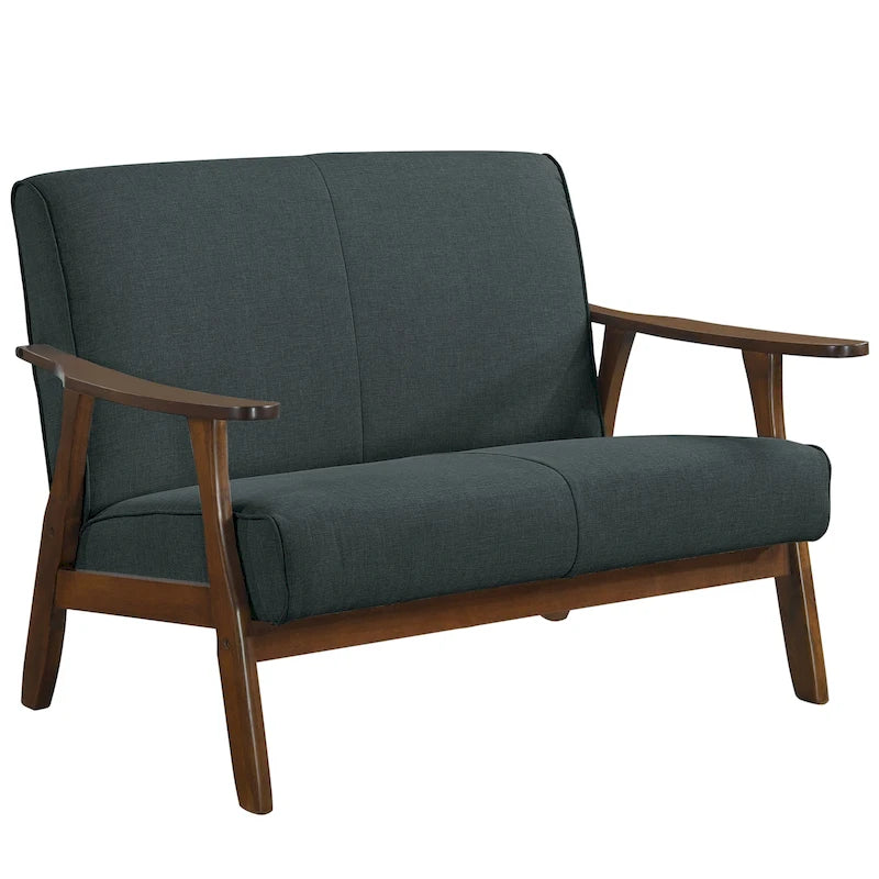 Loveseat aus Wengéholz und Leinen im Mid-Century-Modern-Stil