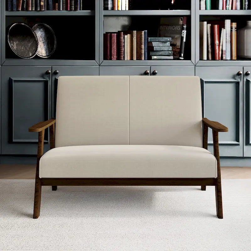 Loveseat aus Wengéholz und Leinen im Mid-Century-Modern-Stil