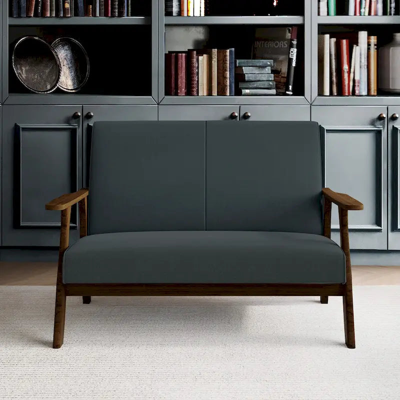 Loveseat aus Wengéholz und Leinen im Mid-Century-Modern-Stil