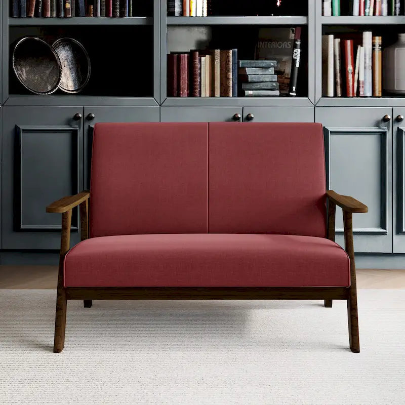 Loveseat aus Wengéholz und Leinen im Mid-Century-Modern-Stil