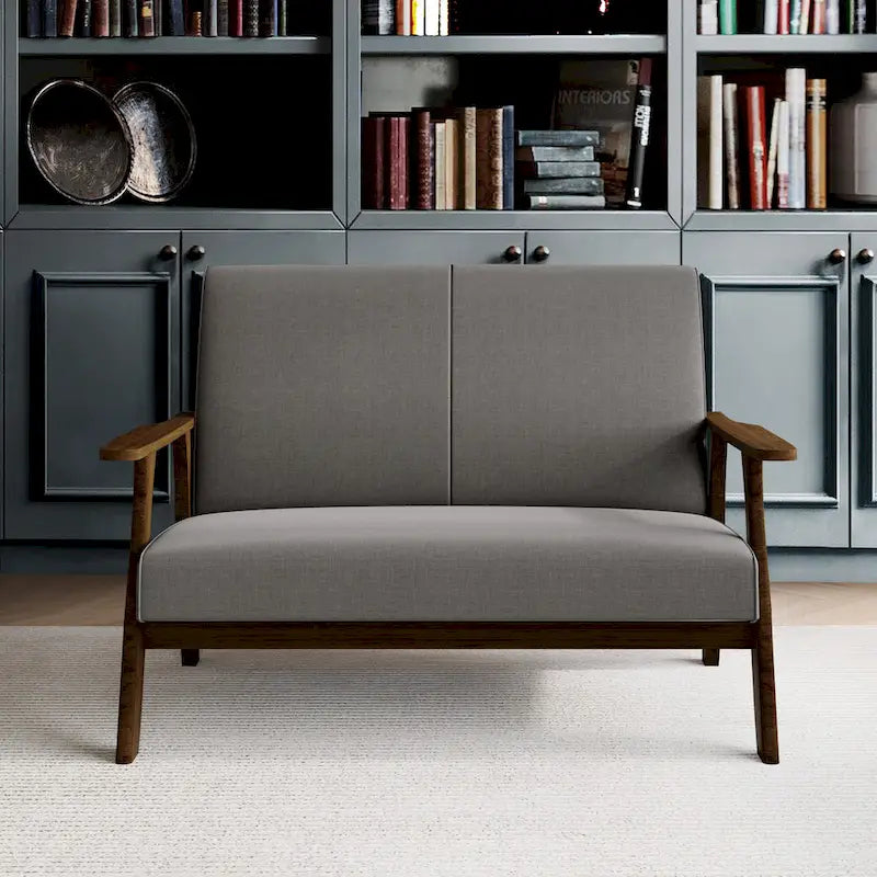 Loveseat aus Wengéholz und Leinen im Mid-Century-Modern-Stil