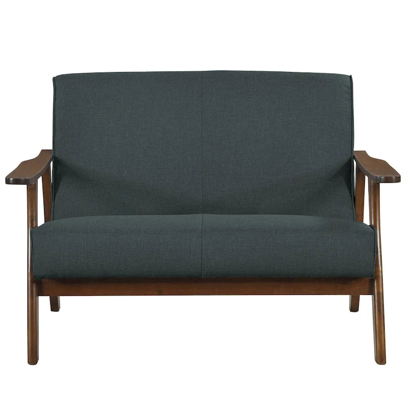 Loveseat aus Wengéholz und Leinen im Mid-Century-Modern-Stil