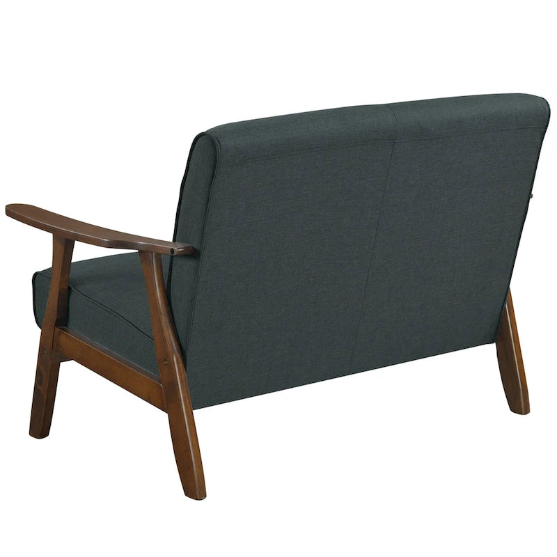 Loveseat aus Wengéholz und Leinen im Mid-Century-Modern-Stil