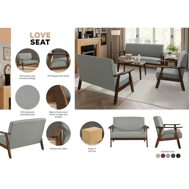 Loveseat aus Wengéholz und Leinen im Mid-Century-Modern-Stil