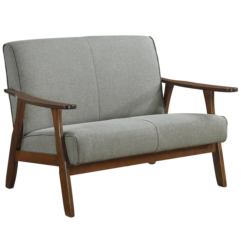 Loveseat aus Wengéholz und Leinen im Mid-Century-Modern-Stil