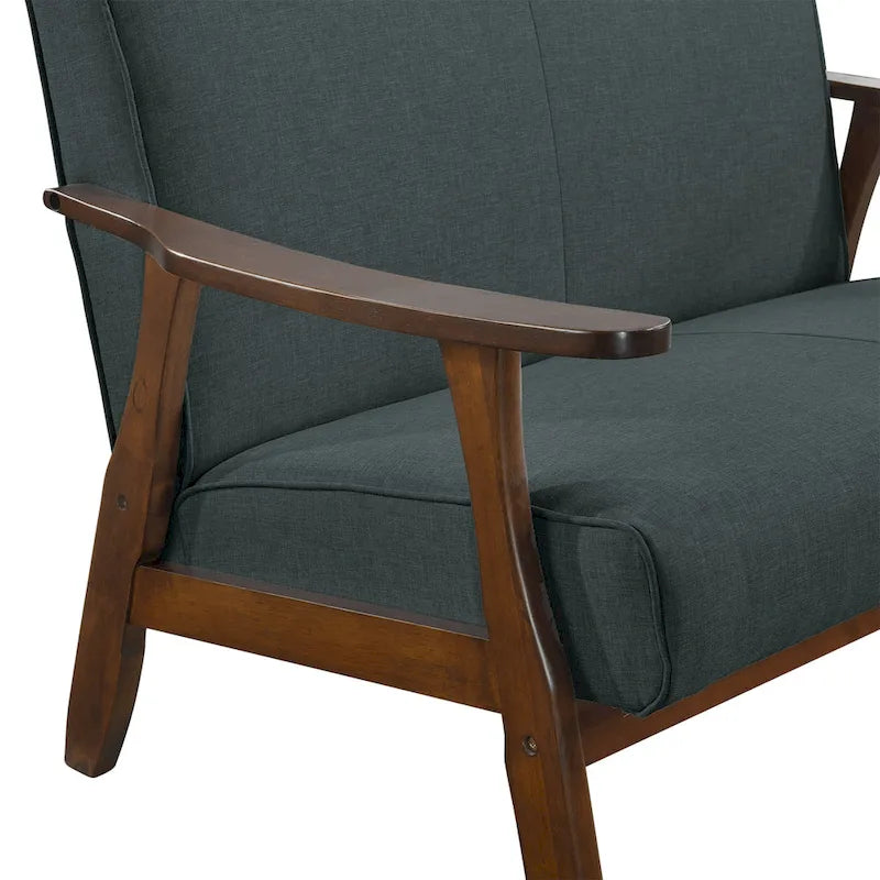Loveseat aus Wengéholz und Leinen im Mid-Century-Modern-Stil