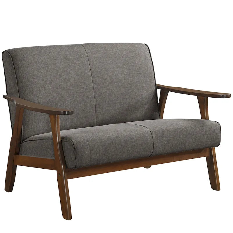 Loveseat aus Wengéholz und Leinen im Mid-Century-Modern-Stil